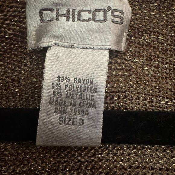 Chico's Women Sweater Sz XL/3/16 Odessa Bronze Metallic Retro Preppy City Party - Picture 6 of 7